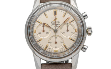 ENICAR, REF. 072-02-01, SHERPA GRAPH CHRONOGRAPH, SO CALLED “JIM CLARK” WHITE DIAL, VALJOUX 72, STEEL