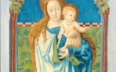 Early Gouache on Paper of Mother and Child