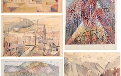 Edith Lawrence (1890-1973) Landscape with architectural studies Signed and dated...