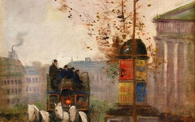 Édouard CORTES 1882-1969 ATTELAGE PRÈS DE LA MADELEINE Huile sur toile signée en bas à...
