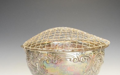 Edward VII silver footed bowl with repousse foliate scroll...