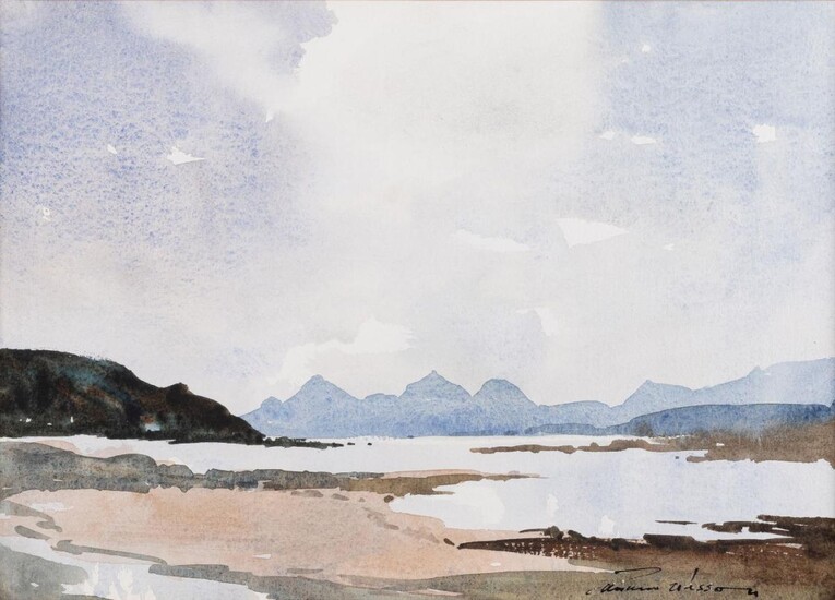 Edward Wesson RI RBA RSMA, British 1910-1983 - The Cullins from Red Point (Gairloch); watercolour on paper, signed lower right 'Edward Wesson', 24.5 x 34.5 cm (ARR)
