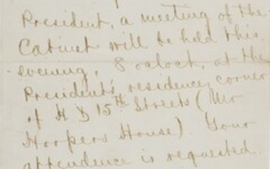 Edwin M. Stanton, ALS informing Welles of the time and place of the first cabinet meeting after Lincoln's death