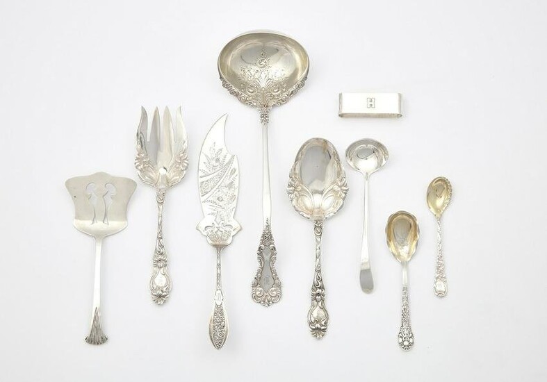 Eight American silver flatware pieces, Tiffany