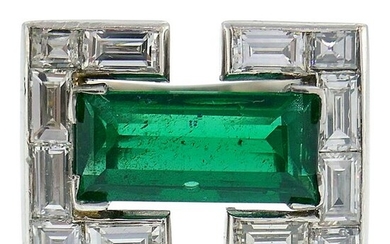 Emerald Diamond Platinum Ring, 1980s