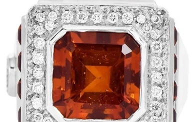 Estate Fani Italian Asscher Citrine Diamond 18k Gold Cocktail Ring
