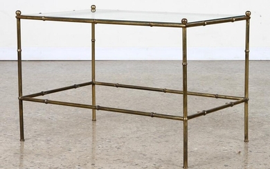 FAUX BAMBOO BRONZE & GLASS COFFEE TABLE C. 1960