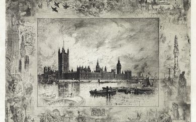 FÉLIX BUHOT Westminster Palace. Etching and drypoint on Japan paper, 1884. 291x400 mm;...