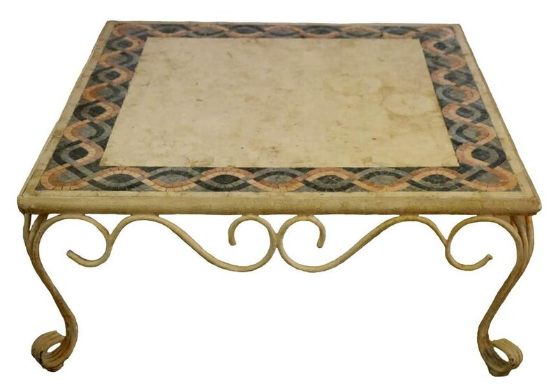 FINE IRON BASE MODERN INLAID MARBLE CENTER TABLE