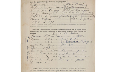 FRANCIS PICABIA (1879-1953) RÉPONSES AUTOGRAPHES AU QUESTIONNAIRE DE FRANCIS DUMONT...