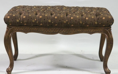 FRENCH STYLE CARVED & GILDED SILK SEAT BENCH