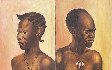 Faustin KITSIBA (XXe), école de Poto Poto Africains Deux huile sur toiles, signées en bas...