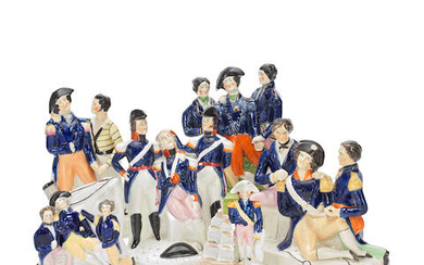 Five Staffordshire groups of the 'Death of Nelson' and a figure of Nelson, mid-19th century