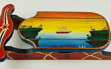 Folk Art Painted Miniature Sled "Red Clipper"