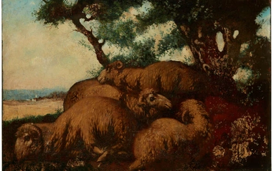 Follower of Philipp Peter Roos, German 1655-1706- Sheep resting under...