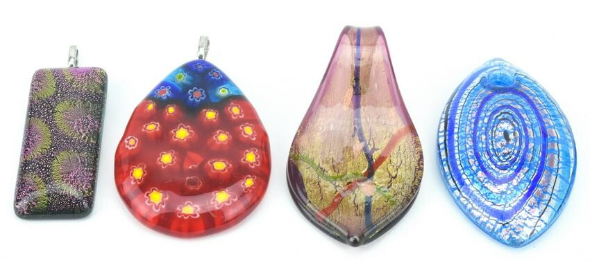 Four Italian Murano Art Glass Necklace Pendants