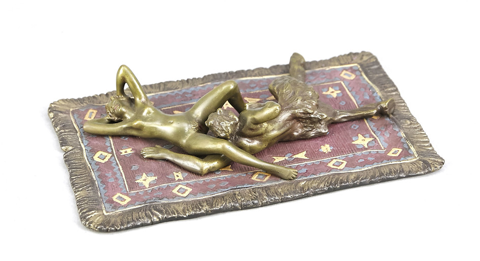 Franz Xaver Bergmann, Viennese bronze, nymph and satyr...