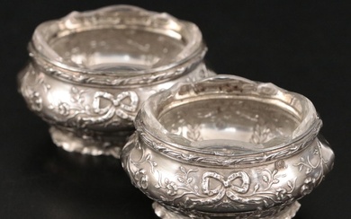 French 800 Silver and Cut Glass Salt Cellars