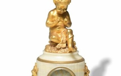 French Alabaster and Gilt Bronze Clock