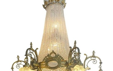 French Bronze and Crystal Empire Style Pendant Chandelier