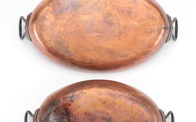 French Copper Doubled Handled Pans, 20th Century