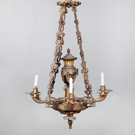French Empire-style ceiling lamp in gilt bronze, circa 1870-1890.
