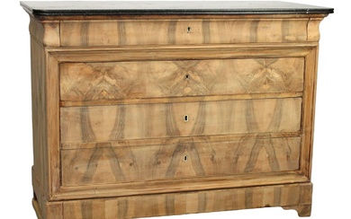 French Louis Philippe burled walnut commode with marble top