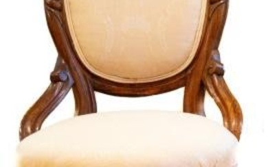 French Style Carved Upholstered Round Side Chair