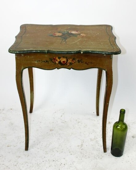 French floral painted side table