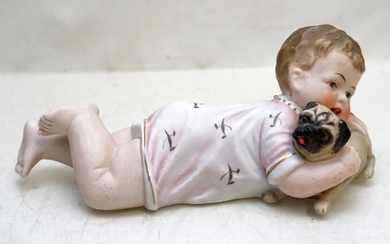 GERMAN BISQUE PIANO BABY WITH PUG