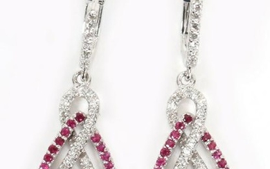 GOLD, NATURAL RUBY AND DIAMOND DANGLE EARRINGS