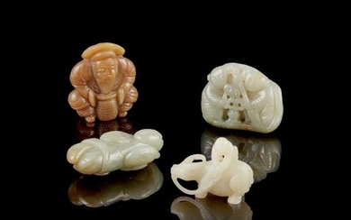 GROUP OF FOUR 'FIGURAL' JADE CARVINGS