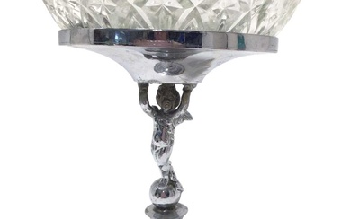 George V Elkington silver plated centrepiece, the column in the form of a winged cherub holding the dish