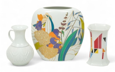German Modern Porcelain Vases & Pitcher, Feat. Rosenthal, Ca. 20th C., H 8" W 8" Depth 3.25" 3 pcs