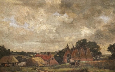 German School (Early C20th) - Country Scene with Cottages, 1911 47 x 72.5 cm