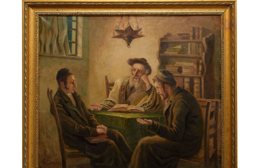 Gildermann, Painting of Rabbi, Father and Son, early 20th...