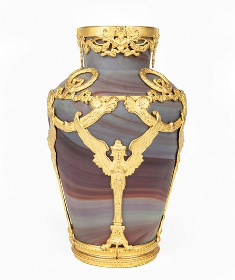 Gilt Bronze-Mounted Art Glass Vase