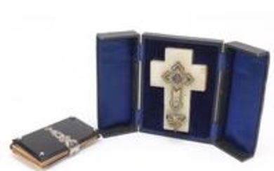 Gilt brass and enamel crucifix with fitted case and a