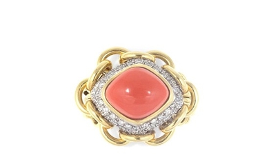 Gold, Coral and Diamond Chain Ring