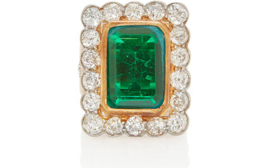 Gold, Synthetic Emerald and Diamond Ring