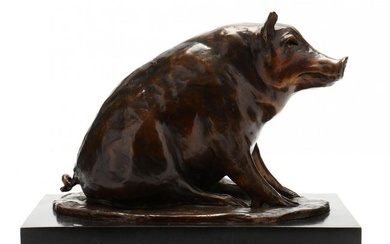 Grace Napper (NC, 20th-21st Century), Bronze Model of a Seated Pig