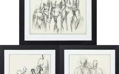 Group of Three Pen and Ink Sketches, 20th c., of