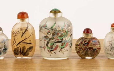 Group of nine Peking glass inside painted snuff bottles Chinese...