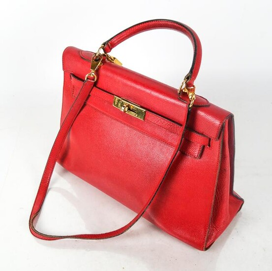 HERMES Red Leather "Kelly" Bag
