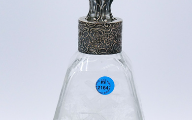 Hanau German Silver Overlay Etched Glass Decanter 11''