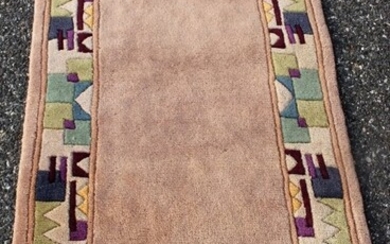 Hand Made Wool Scatter Rug with Geometric Border