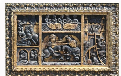 Heavily Carved Antique Battle Scene Relief
