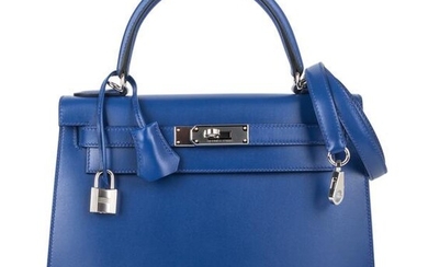 Hermes Kelly Sellier 28 Bag Blue Electric Tadelakt