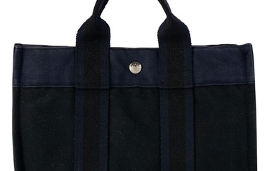 Hermès, sac Herline PM en toile noire et indigo, 22x28 cm