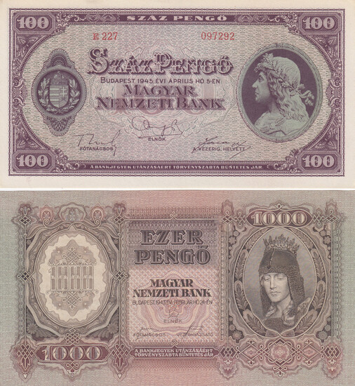 Hungary 100 & 1000 Pengö 1943,45 (2)